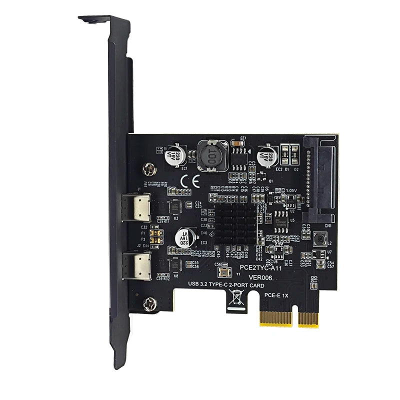 SATA Power USB3.2 Gen2 10Gbps ASM3142 Chip 2Port TYPE-C PCIE Card for Desktop PC PCI Express 3.0 X1 to Dual USB-C Expansion Card