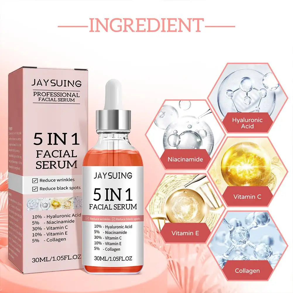 5 In 1 Face Serum Vitamin C Moisturizing Whitening Anti Wrinkle Aging Niacinamide Hyaluronic Acid Facial Serum SkinCare 30ml