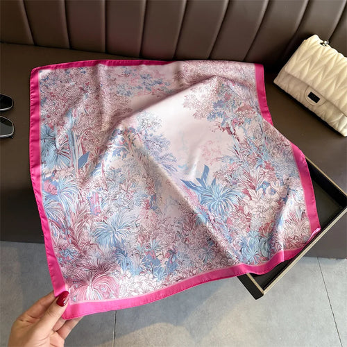 2026 New Silk Square Scarf Women Headscarf Foulard Bandana Pink Floral Print Neckerchief Soft Head Scarves Female Hijab Neck Tie