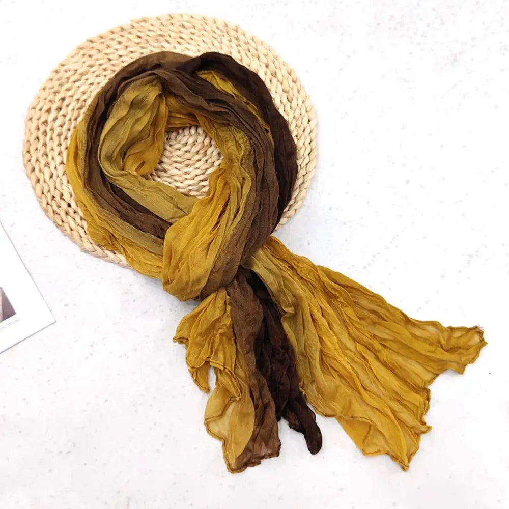 2025 Cotton Hemp Pleated Scarves Women's Gradient Color Linen Scarf  Fashionable Trend Fold Shawl Windproof Sand Proof Headscarf