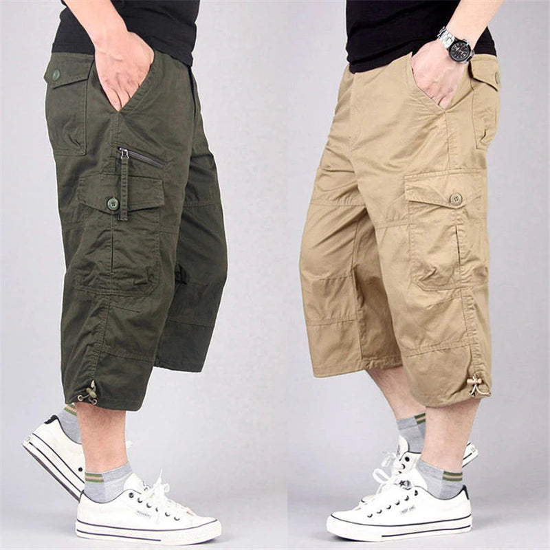 Long Length Cargo Shorts Men Summer Multi-Pocket Casual Cotton Elastic Capri Pants Men Military Tactical Short Hot Breeches  5XL