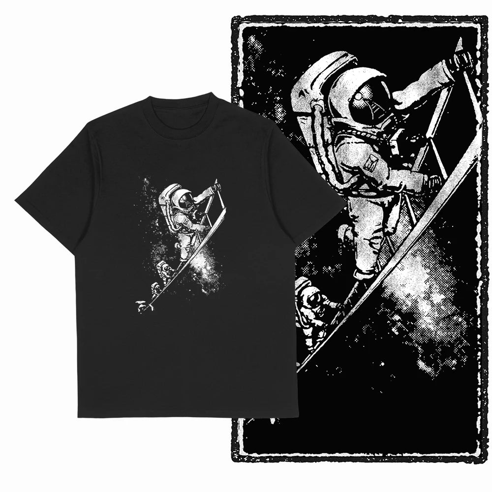 Coolmind SA 100% Cotton astronaut Graphic T shirt fo men Cool Moon print Big Size men tshirt BLACK men's novelty tee shirt