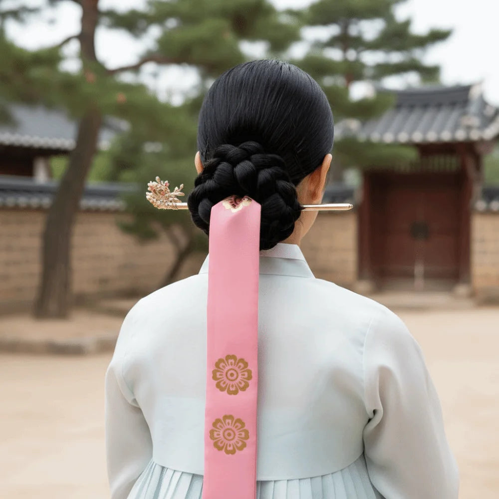 Classical Flower Korean Headband Traditional Ribbon Korean Hanbok Hairband Headdress Hair Clip Stage Dance Costume Children