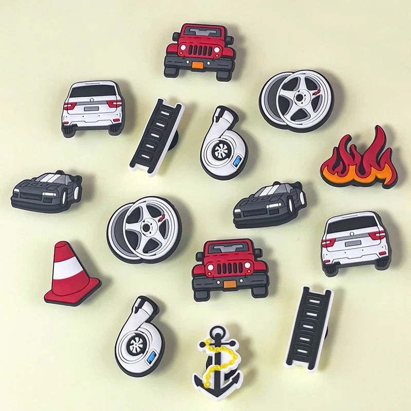 1/9pcs Cruel Jeep Sports Car Shoe Charms for Boys Kids Gift Turbine Hub Shoe Decoration Accessories  Ship's Anchor Pin Clog