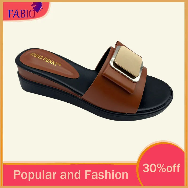 FABIO PENNY's 2026 new popular exquisite metal fashion thick-soled design slippers summer parties comfortable ladies' slippers
