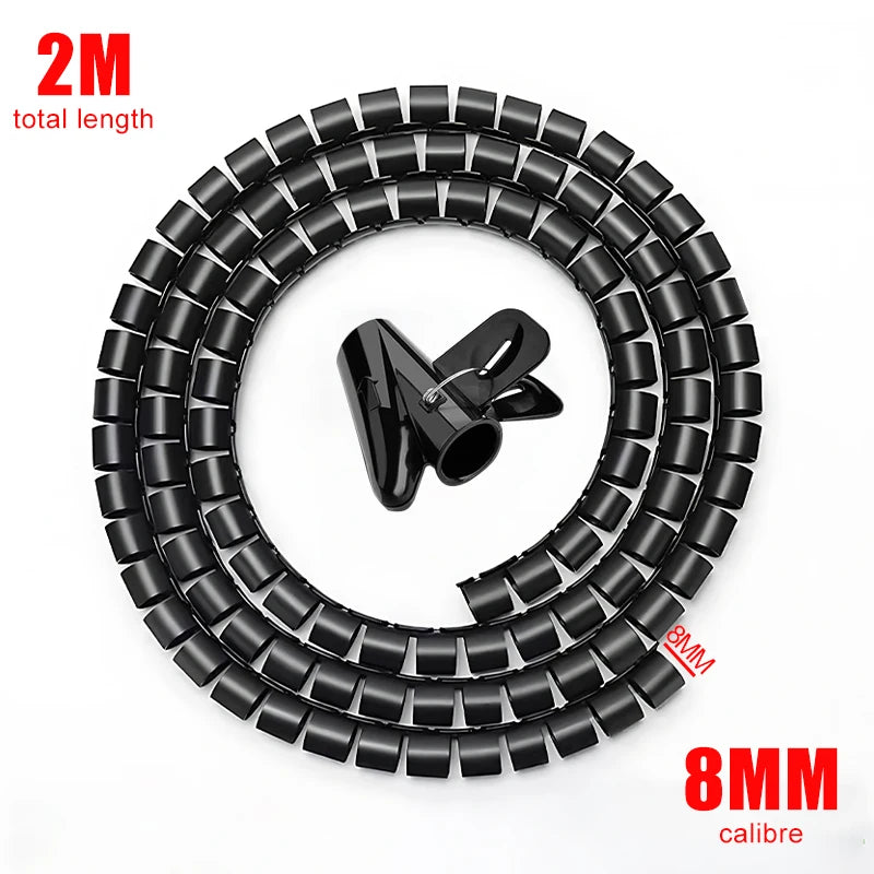 Black Cable Wire Protector Cable Organizer Management Pipe Flexible Wire Wrap Line Coiled Tube Office Cord Sleeve Cover 2M