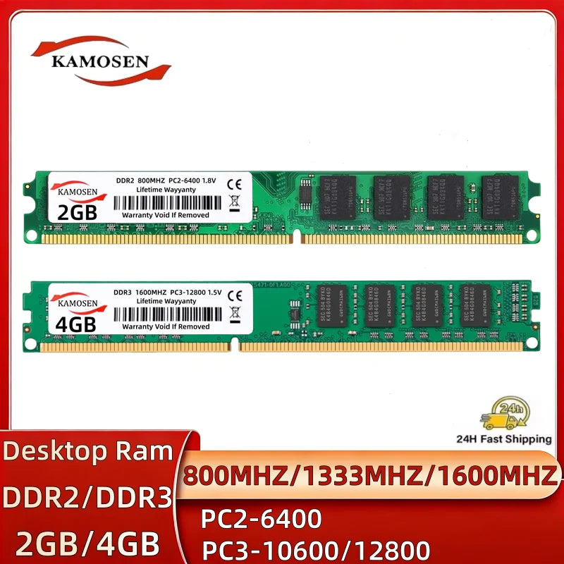 DDR2 DDR3 Desktop RAM 2GB 667 800 1333 1600MHz PC2 PC3-5300 PC2-6400 PC3-10600 PC3-12800 DIMM Computer Memory