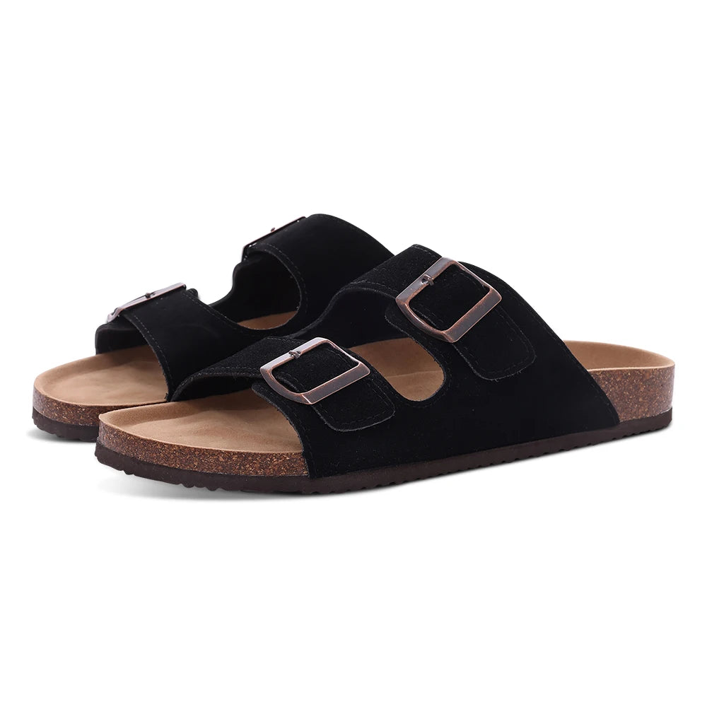 Shevalues Cork Sole Slippers For Women Men Classic Suede Summer Sandals With Arch Support Fashion Orthopedic Beach Cork Shoes