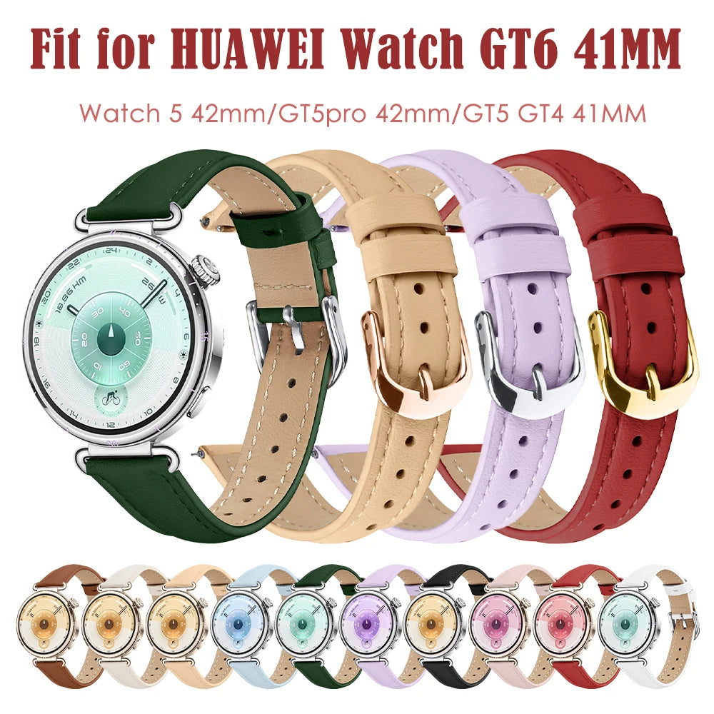 Leather Bracelet Band Suitable for Huawei Watch GT6 GT5 GT4 41mm with Metal Buckle Suitable for Huawei Watch 5/GT5pro 42mm