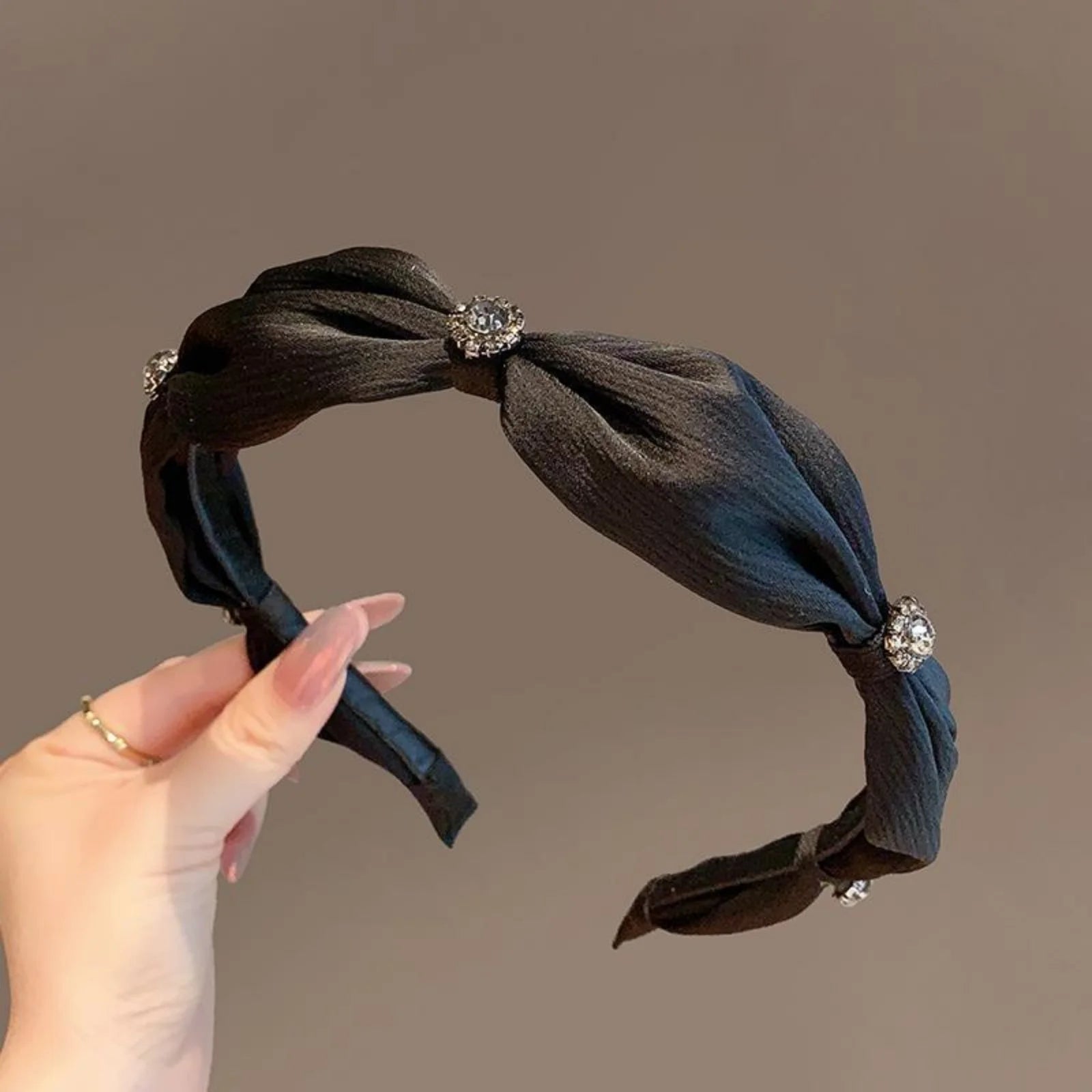 1pc Premium Korean-Style Fabric Satin Hairband with Rhinestones for Autumn Winter Retro Elegant Hair-Crimping Headband, Exquisit