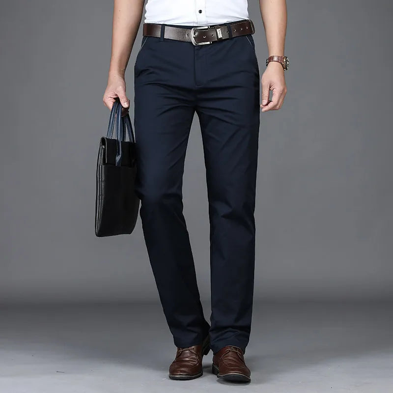 Classic Style Summer Men's Thin Cotton Casual Pants Business Fashion Stretch Loose Straight Beige Trousers Male Brand Clothes