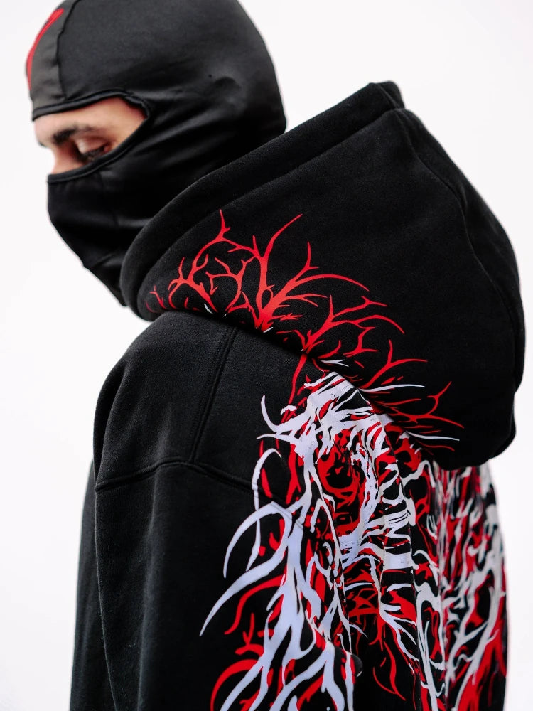 Y2K Gothic Reflective 444 Print Hoodie Men Women Harajuku Streetwear Oversized Black Hooded Sweatshirt Hip Hop Pullover Tops New