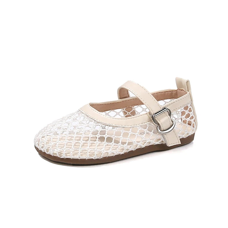 Children's Perforated Mesh Slip-on Shoes New Beige Breathable Boys' Girls' Leather Shoes Pink Soft Anti-slip Kids Baby Sandals