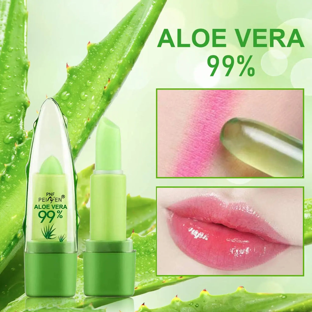 2pcs Aloe Vera Lipstick,Long Lasting Lip Care Nutritious Plumper Lip Balm,Moisturizer Color Changing Jelly Lip Gloss Makeup