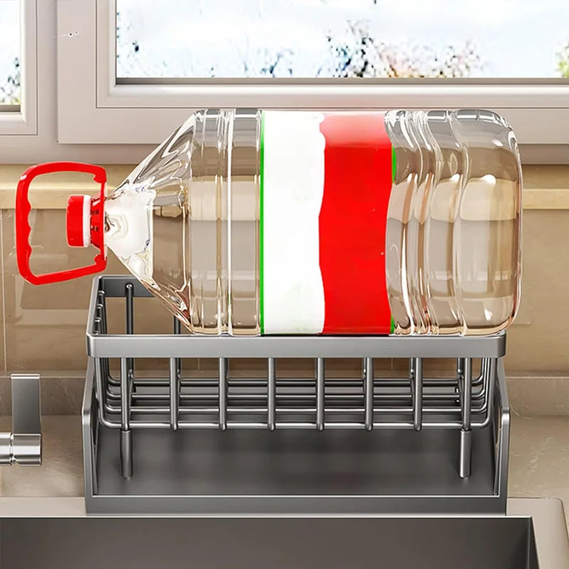 1-Pack Heavy-Duty Kitchen Sink Caddy - Rust-Resistant Metal Storage Rack with Drain Tray, 23×9×10cm High-Load Capacity