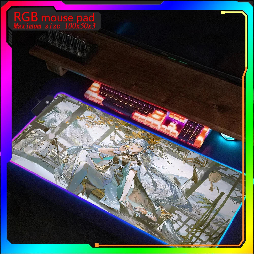 HD print wuthering Wave Jinhsi Rgb Mouse Pad Xxl Steelseries Laptop Mat Backlit Keyboard Gamer Girl Table Pads Deskpad Mause pad