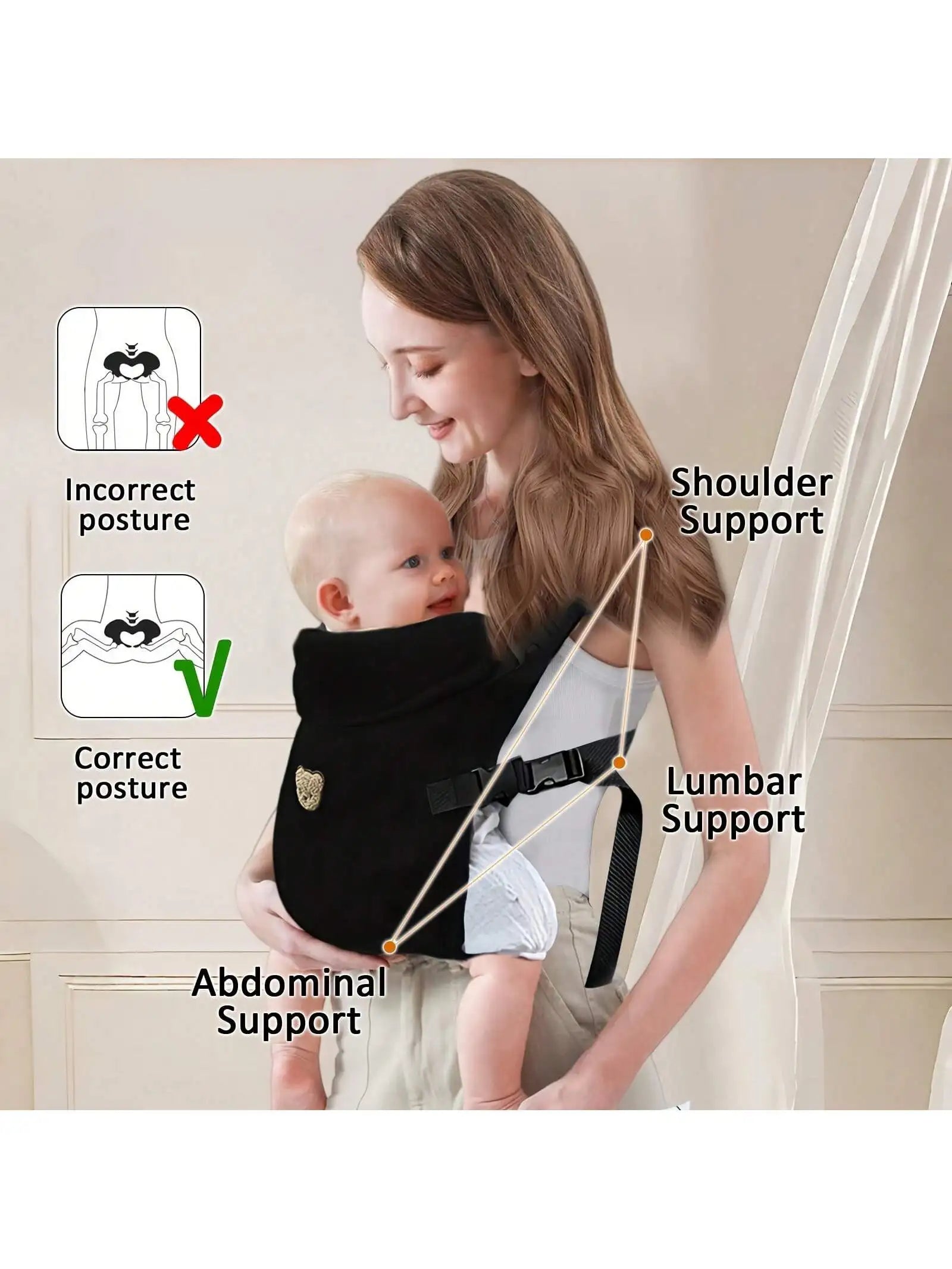 1-Piece Ergonomic Multifunctional Baby Carrier - 4-in-1 Portable Baby Travel Gear, with Adjustable and Comfortable Front and Back Straps, the Perfect Baby Shower Gift for Your Baby.