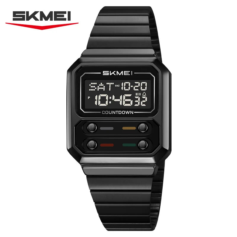 SKMEI 2448 Luxury Stainless Steel Digital Watch for Men Waterproof Countdown Shockproof Mens Wristwatches Relojes Para Hombre