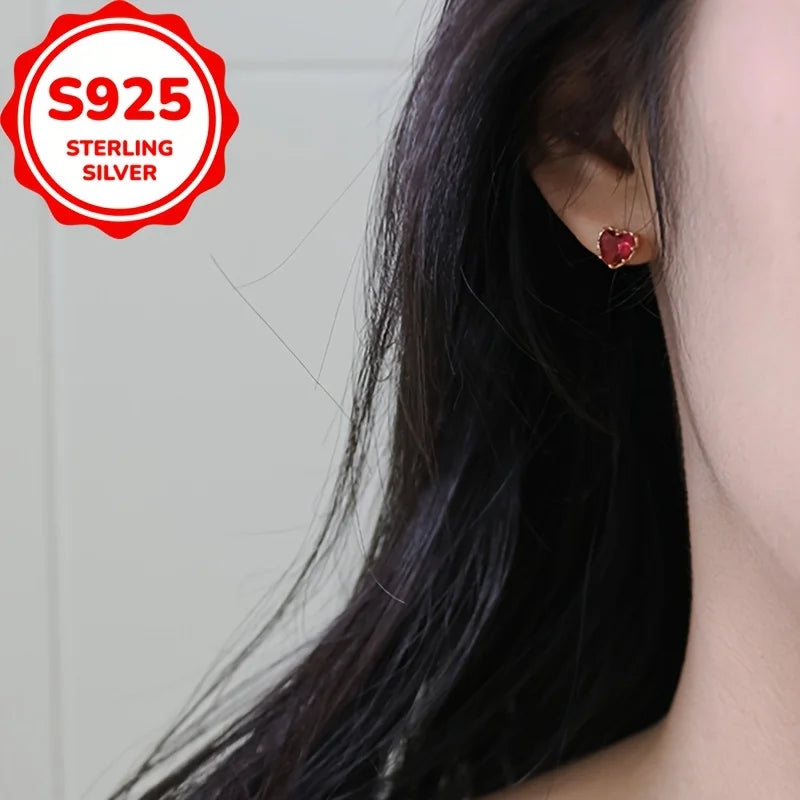 Creative 925 Pure Silver Classic Fashion Anti-Allergic Heart Ear Studs for Women Accessories