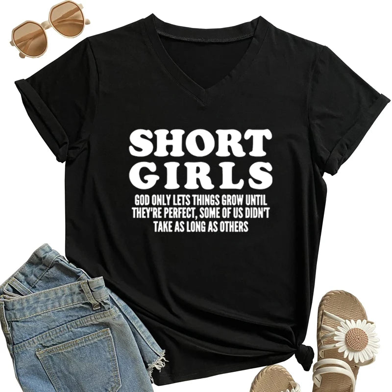 Women Humorous Quote Fashion Shirt Short Girls Print Graphics Girl Funny Short Sleeve Tee Harajuku Letter Casual V-neck Tshirt