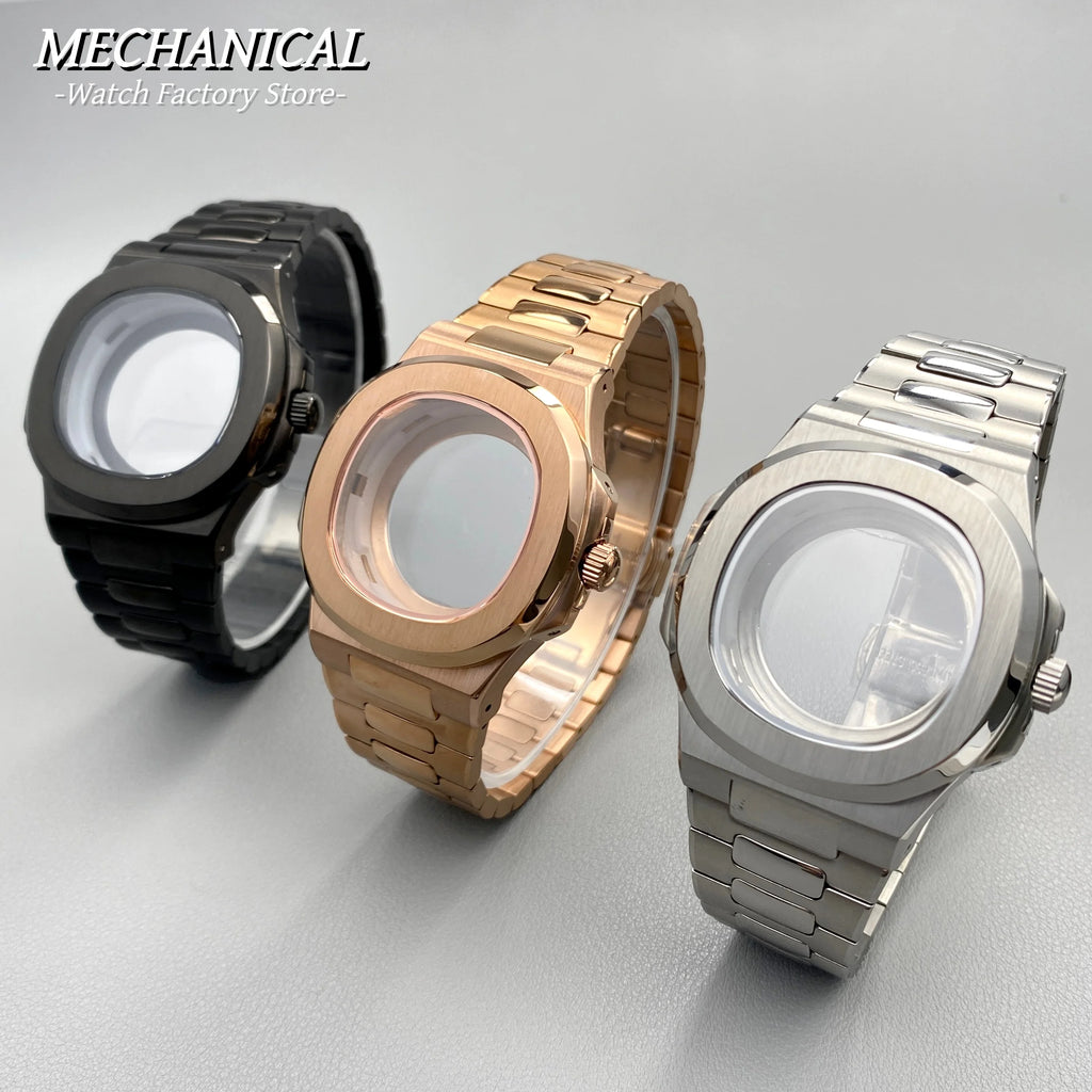 40mm Square Watch Case for Nautilus Style NH35 NH36 NH38 Movement Rose Gold/Black/Silver PVD Stainless Steel Sapphire Watch Case