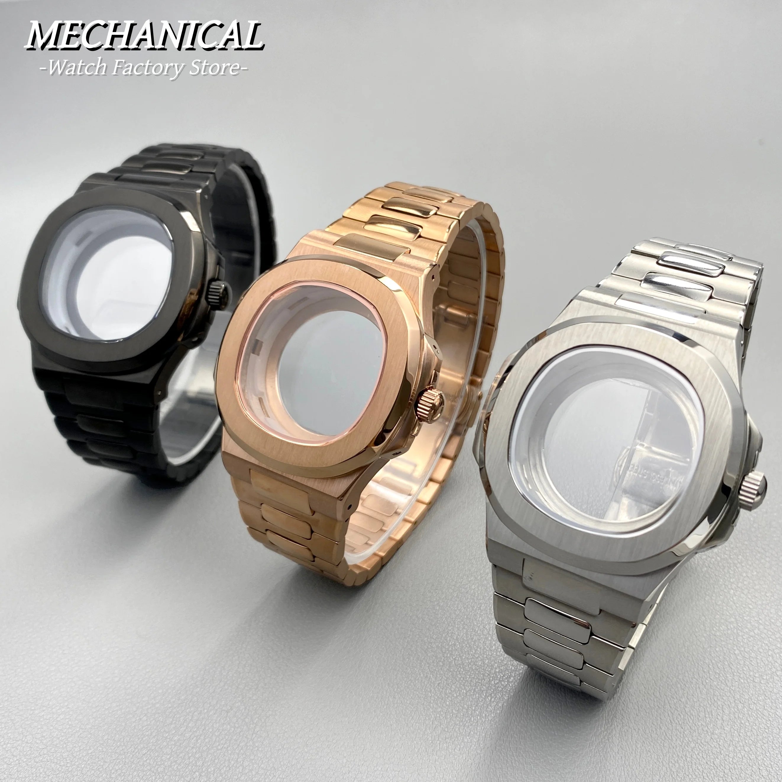 40mm Square Watch Case for Nautilus Style NH35 NH36 NH38 Movement Rose Gold/Black/Silver PVD Stainless Steel Sapphire Watch Case