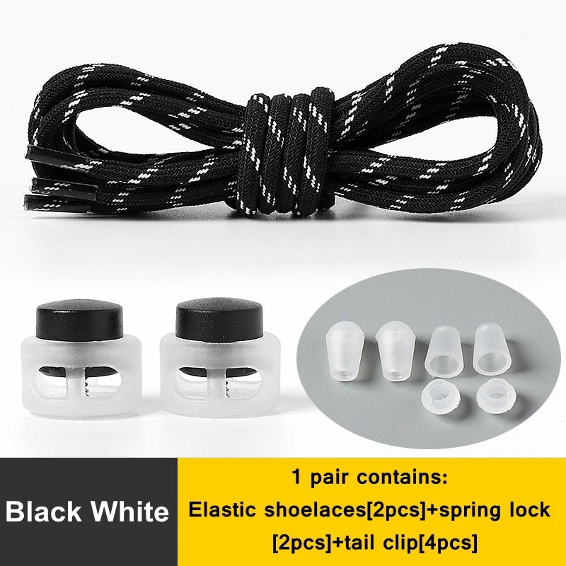 1 Pair Lazy Laces Elastic For Sneakers Snap Lock Shoelaces Without Ties Suitable For Children And Adults Round Shoelace Artifact