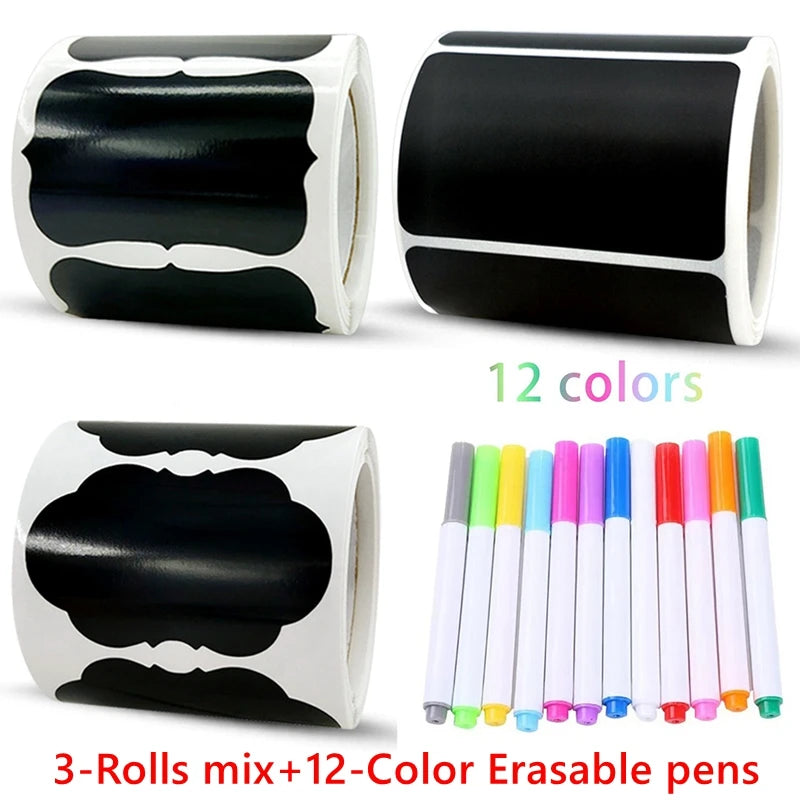120Pcs/Roll 3 Styles Removable Blackboard Stickers With Erasable Pen Waterproof Chalkboard Labels 1.4*2.2in for Home & Kitchen