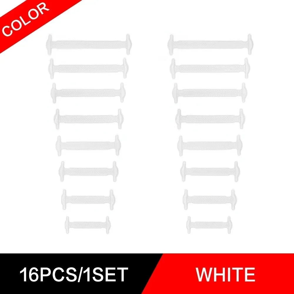 New 16Pcs Elastic Shoe Laces All Sneakers Silicone Stretch Shoelaces Unisex Fashion No Tie Shoelace Rubber Band Shoelaces