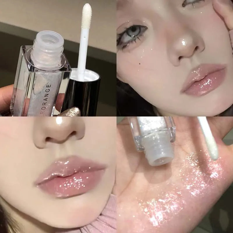 HERORANGE Glittering Mirror Lip Glaze, Watery Shimmering Light Lip Gloss Makeup 6 Colors, Hydrating Moisturizing, Long Lasting