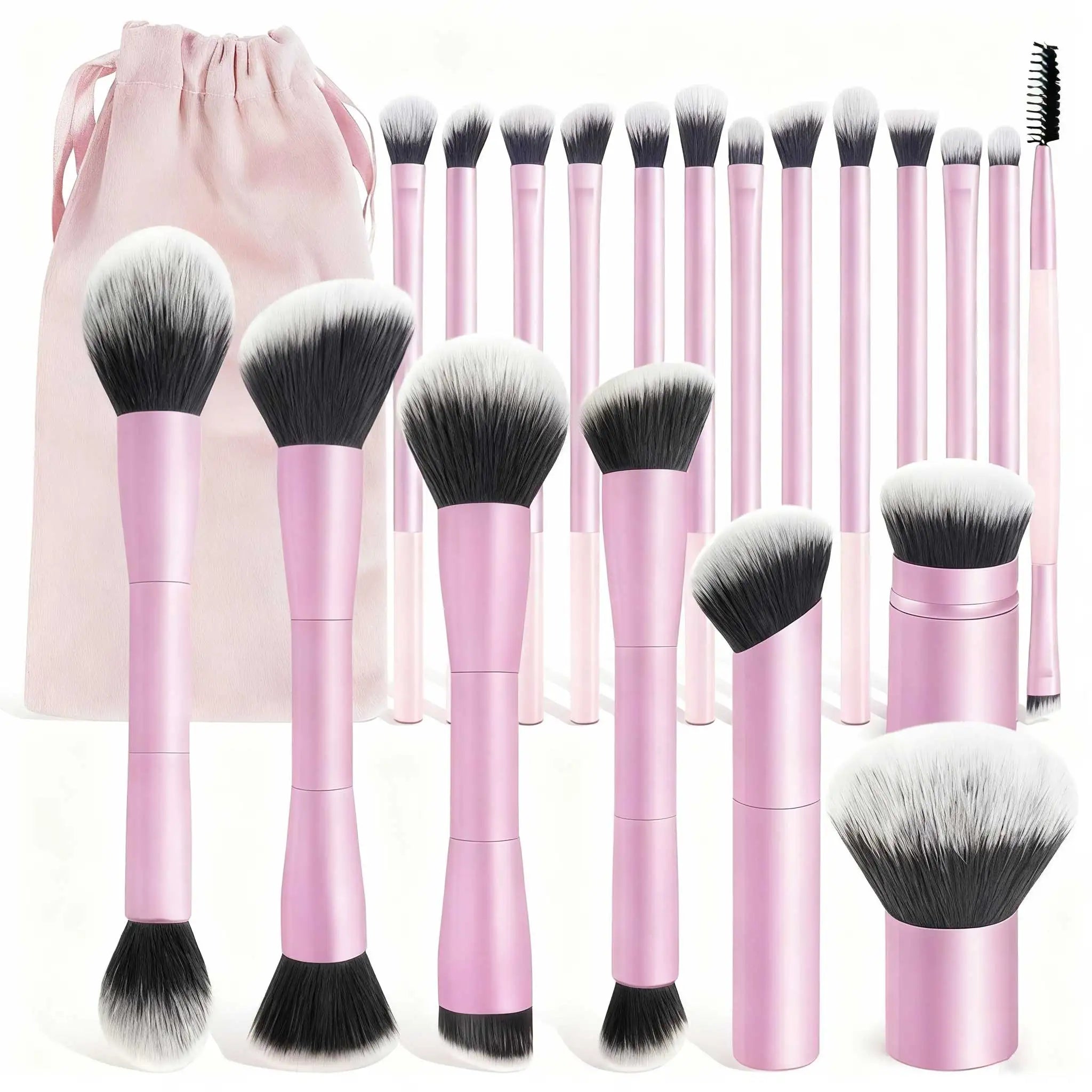 20pcs/set Pro Makeup Brushes Double Ended Foundation Concealers Blush Eye Shadows Brush for Liquid Cream Powder Blending