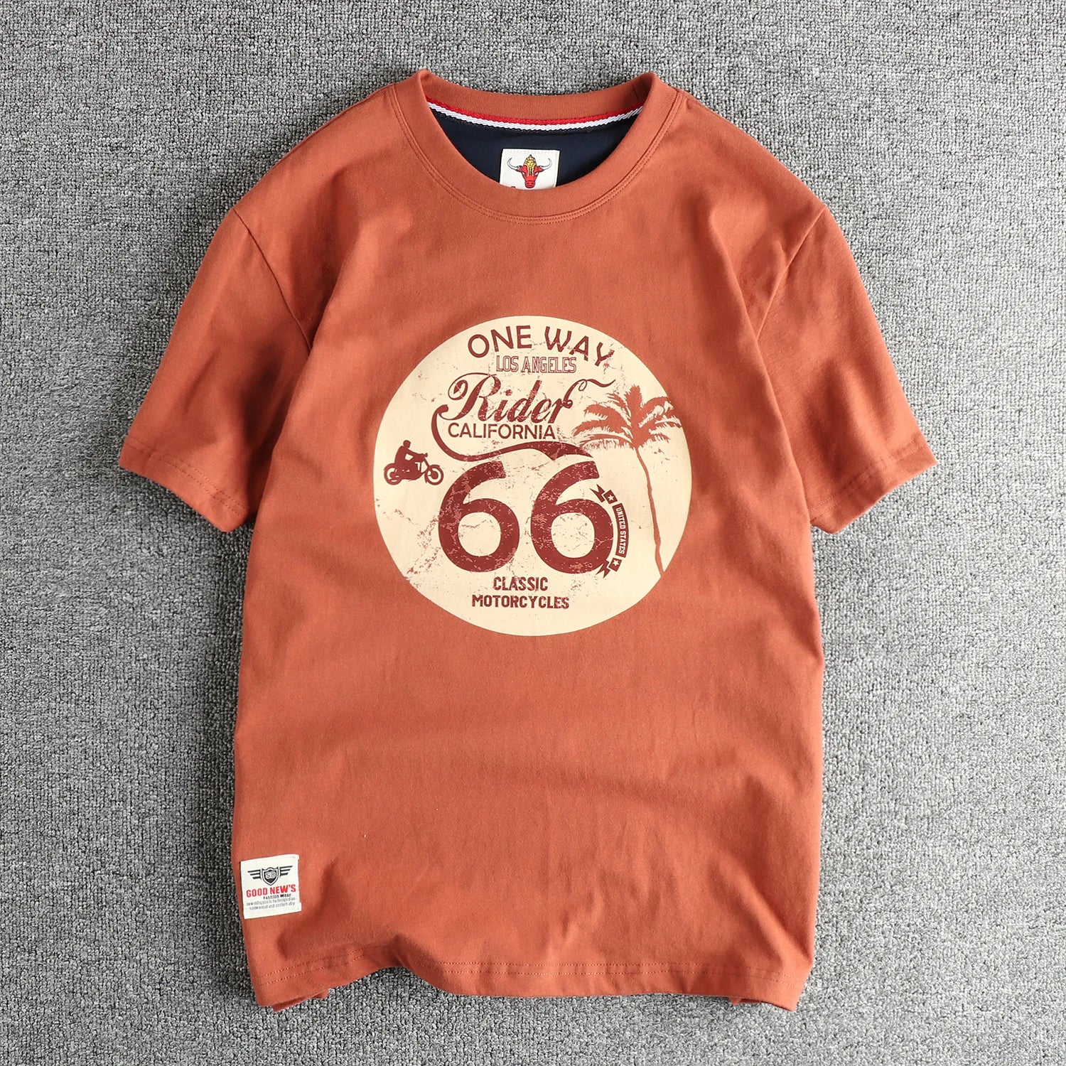 Summer American Retro Short Sleeve O-neck Letter Motorcycle Printed T-shirt Men's Fashion 100% Cotton Washed Casual Youth Tops