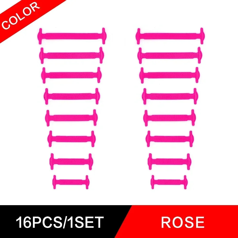 New 16Pcs Elastic Shoe Laces All Sneakers Silicone Stretch Shoelaces Unisex Fashion No Tie Shoelace Rubber Band Shoelaces