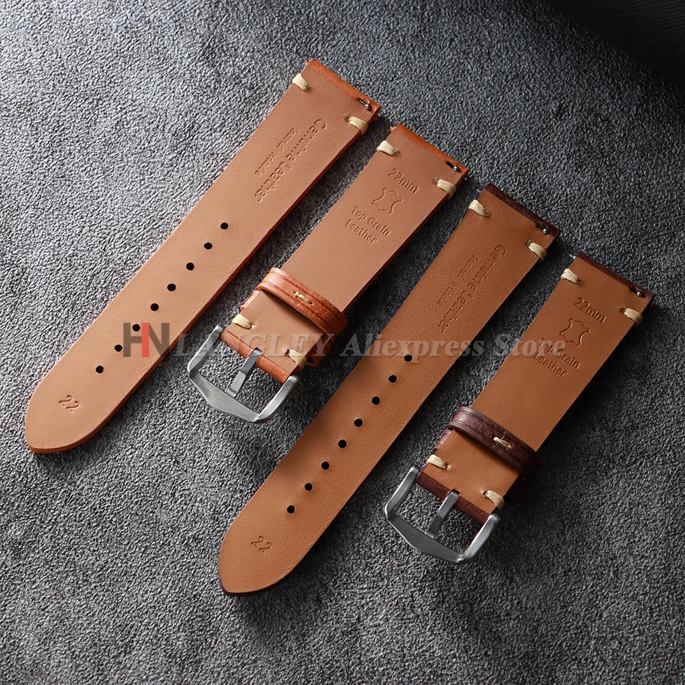 Handmade Stitching Cowhide Watch Straps 18mm 19mm 20mm 21mm 22mm Matte Leather Strap for Seiko for Omega Quick Release Watchband
