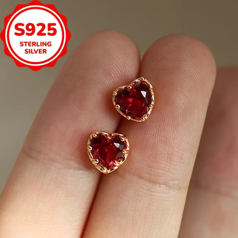 Creative 925 Pure Silver Classic Fashion Anti-Allergic Heart Ear Studs for Women Accessories