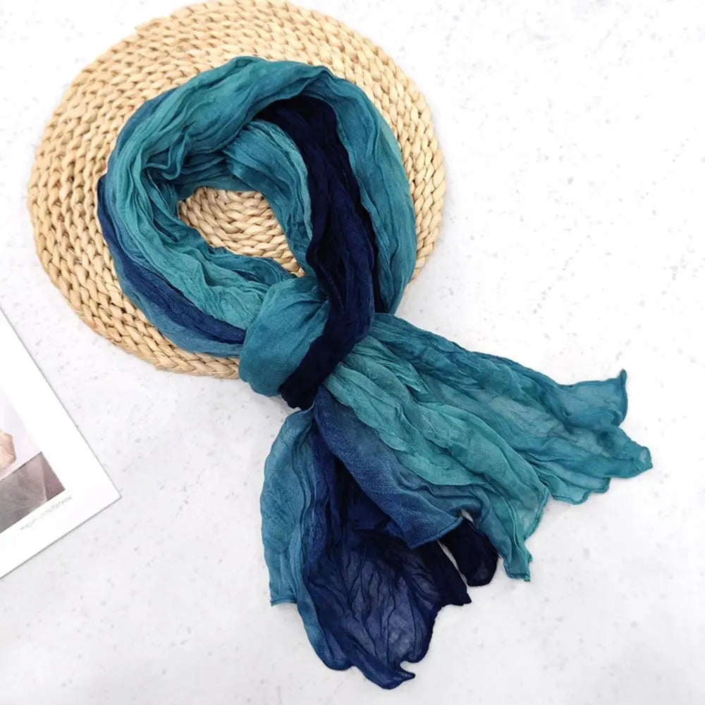 2025 Cotton Hemp Pleated Scarves Women's Gradient Color Linen Scarf  Fashionable Trend Fold Shawl Windproof Sand Proof Headscarf
