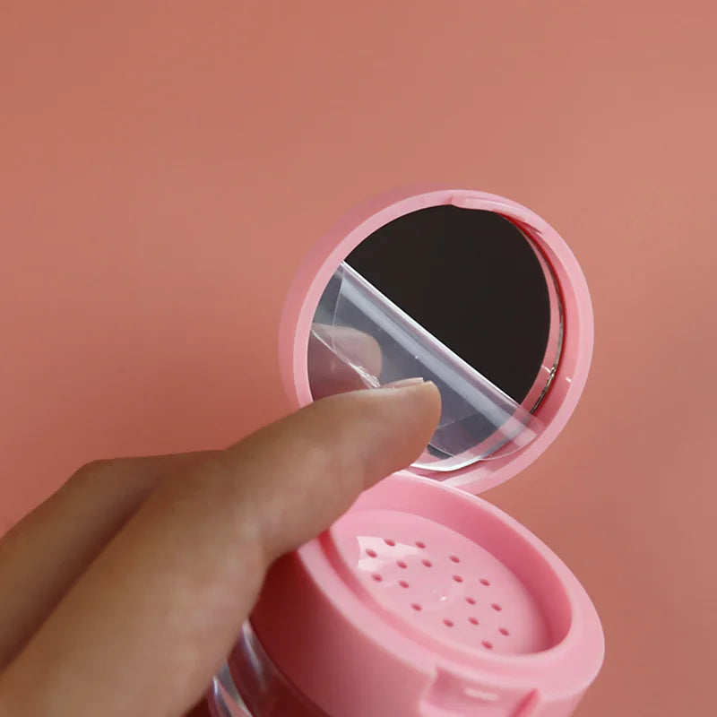 1pc Portable Plastic Powder Box Empty Loose Powder Container With Sieve Mirror Cosmetic Sifter Loose Jar Travel Makeup Container