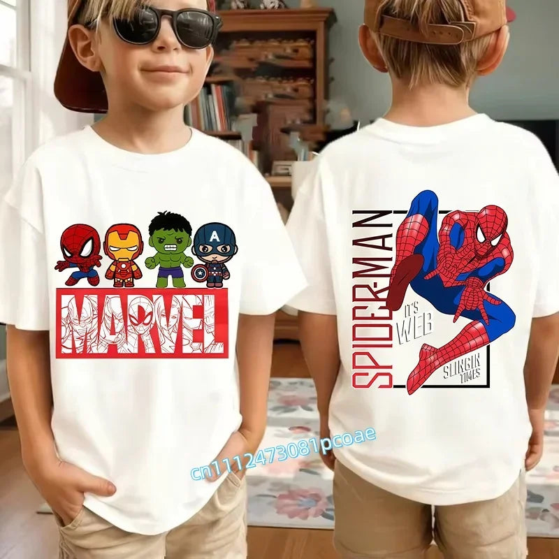 Kids Summer Cute Spider-Man Print Children's Short-Sleeved T-Shirt for Girls Boys 100% Cotton - Fashionable Short Sleeve