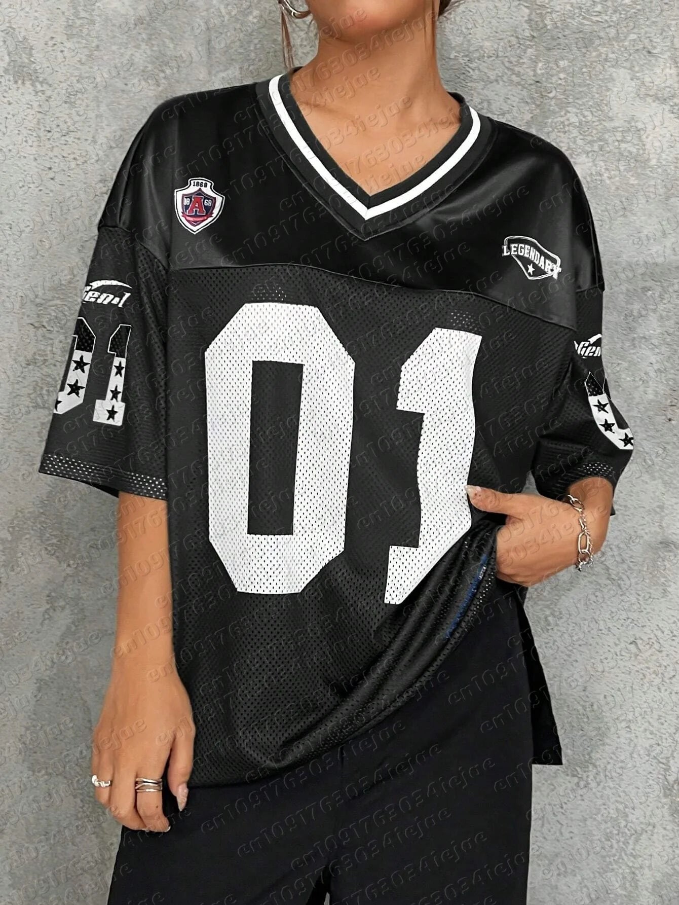 American Sports Fashion V-Neck T-Shirt Street Y2K Hip-Hop Jersey Women's Loose Breathable Quick Drying Casual Versatile Top