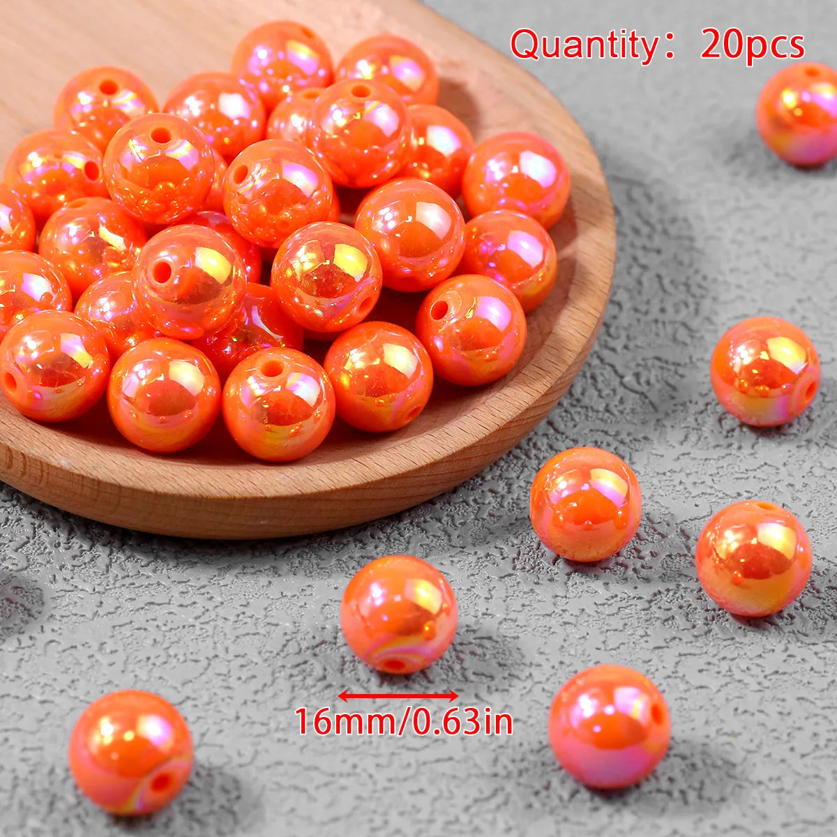 Pen Beaded Acrylic Round Loose Beads AB Color 16mm 20Pcs for Jewelry Making Handmade Craft Supplies Bracelet Necklace Earring