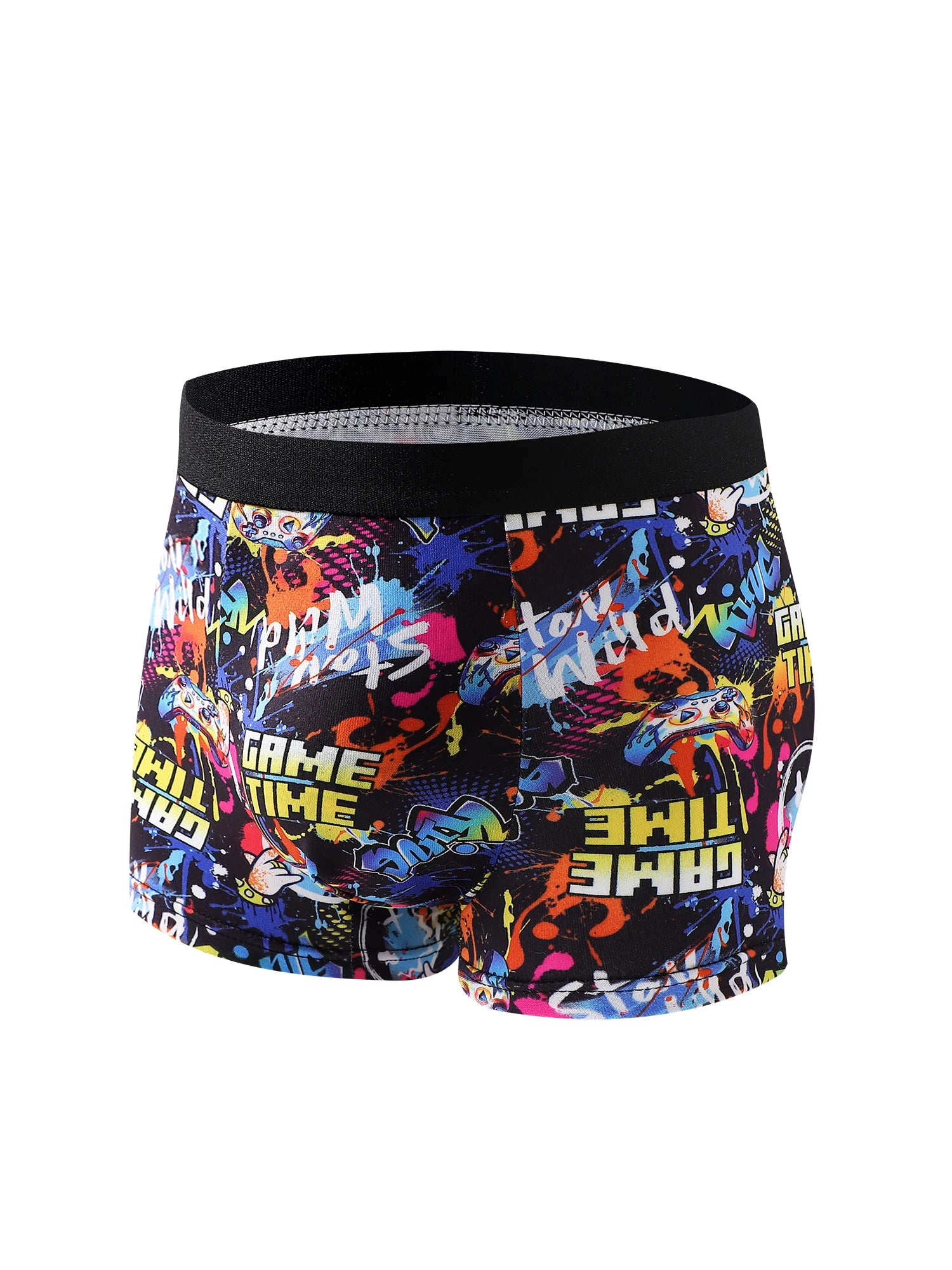 5-Piece Mixed Pack of Boys' Training Briefs with Game Console Print, Street Style, Soft and Comfortable, Stretchy Boxer Briefs for Children, Suitable for Ages 8-12