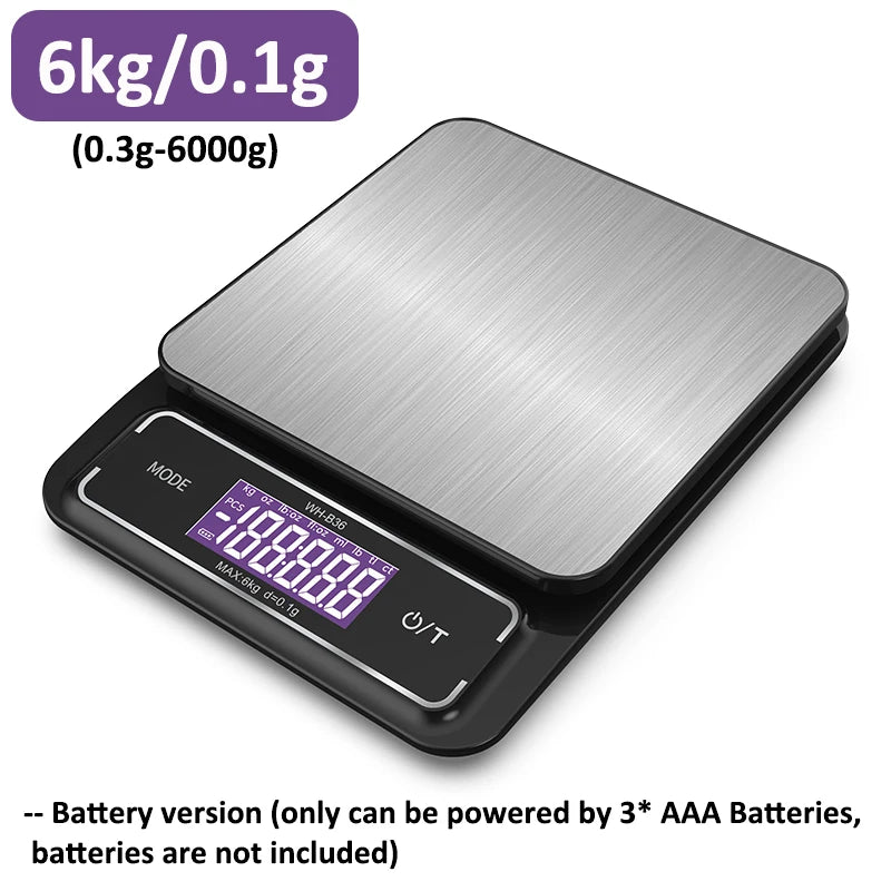 6kg/0.1g 10kg/1g Digital Electronic Kitchen Scale LCD Display Fully Waterproof Stainless Steel Measuring Weighing Baking Tool