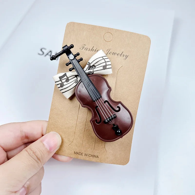 New Music Girl Hair Clips, Cute Piano & Violin Art Style, Kid-Friendly Non-Damaging Hair, Fashionable Princess Accessories