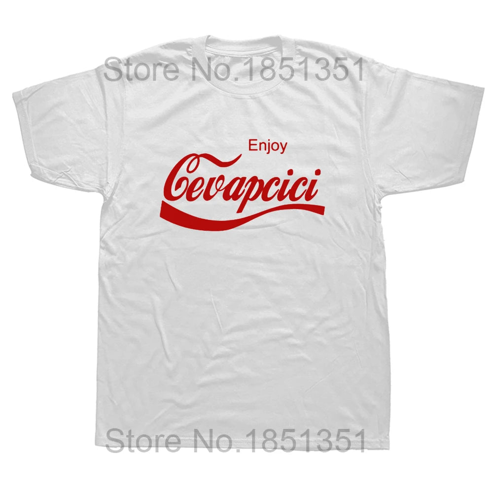 Enjoy Cevapcici Red T Shirt Print for Men Cotton New Cool Tee Cola Parody Retro Vintage Balkan Croatia Serbia Macedonia Cevape
