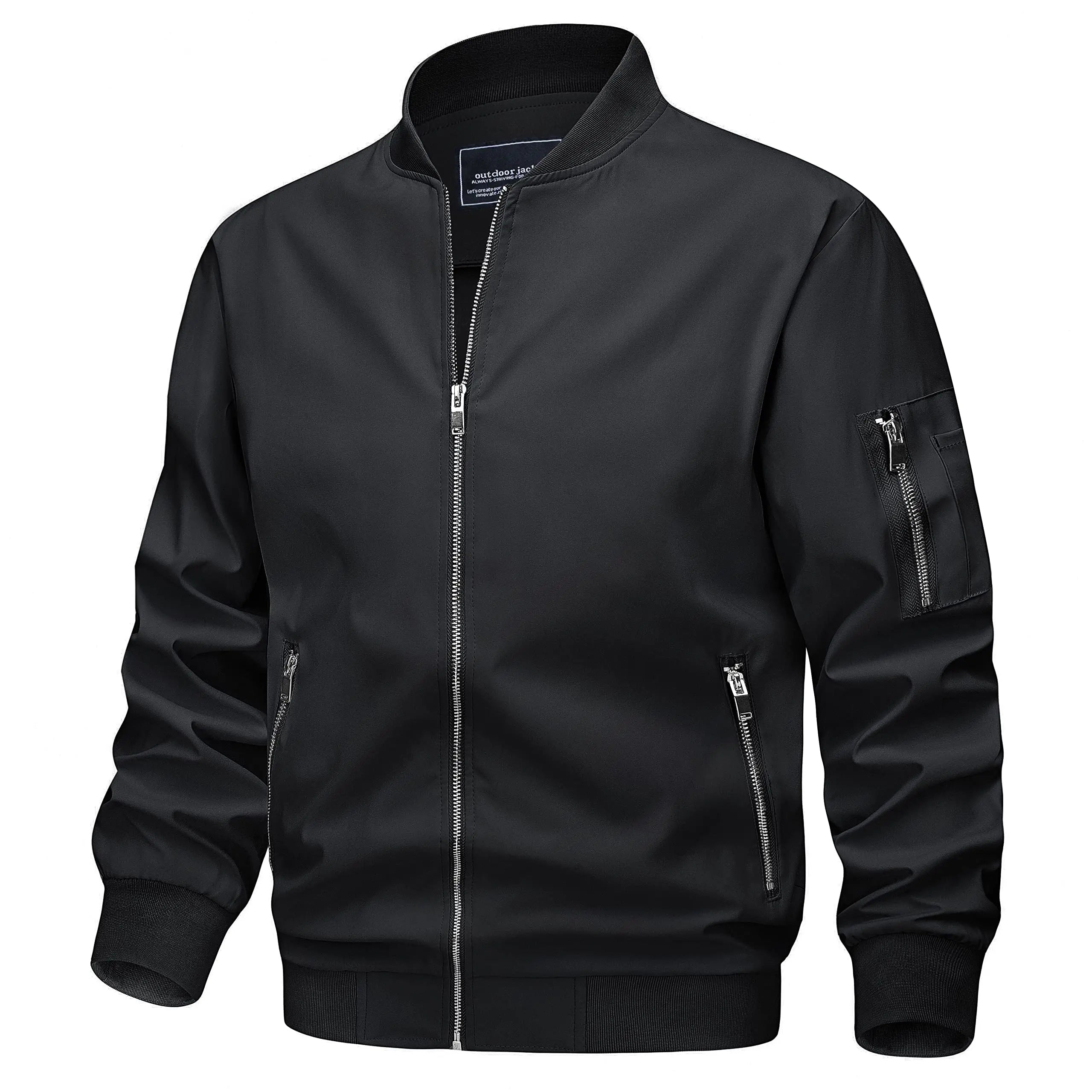 TACVASEN Spring Fall Thin Bomber Jackets Mens Jacket Lightweight Casual Windbreaker Zip Pockets Coats Biker Outwear Outdoor Male