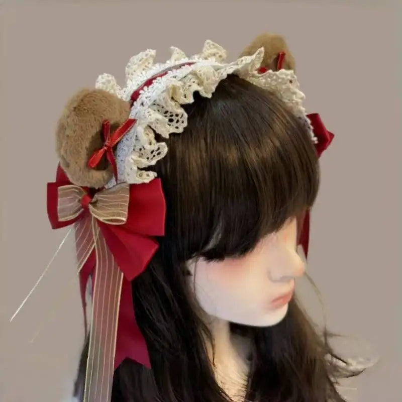 1PC Lolita Headband Hairband Bow Lace Lolita Accessories Sweet Japanese Lolita Maid Versatile Headwear Bear Ears