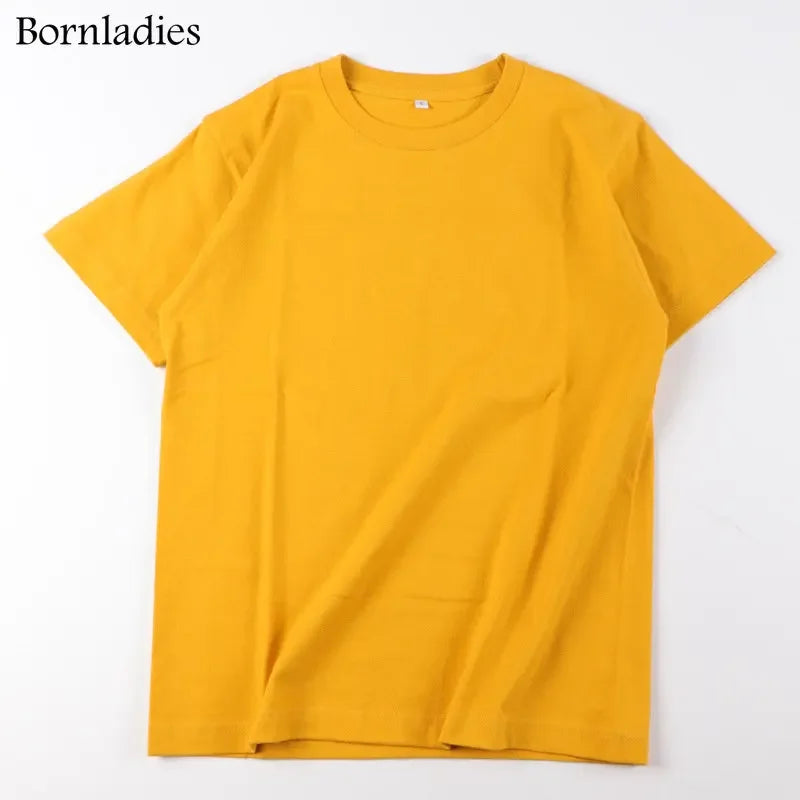 Bornladies 2025 Women's Summer 100% Cotton T-shirt Bottoming Basic Fashionable Solid Lady Short Sleeve Loose Tops Shirts