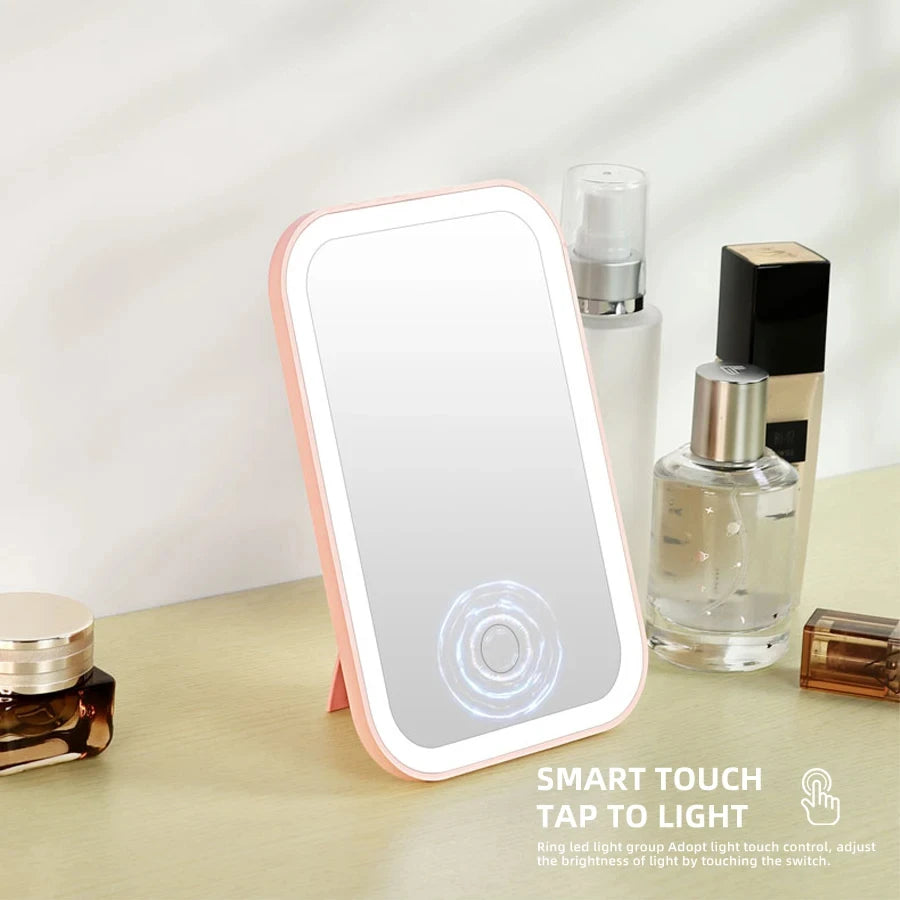 LED Touch Screen Makeup Mirror Folding Mirror Lighted Makeup Mirror 3 Colors Light Modes USB Rechargeable Cosmetic Mirror