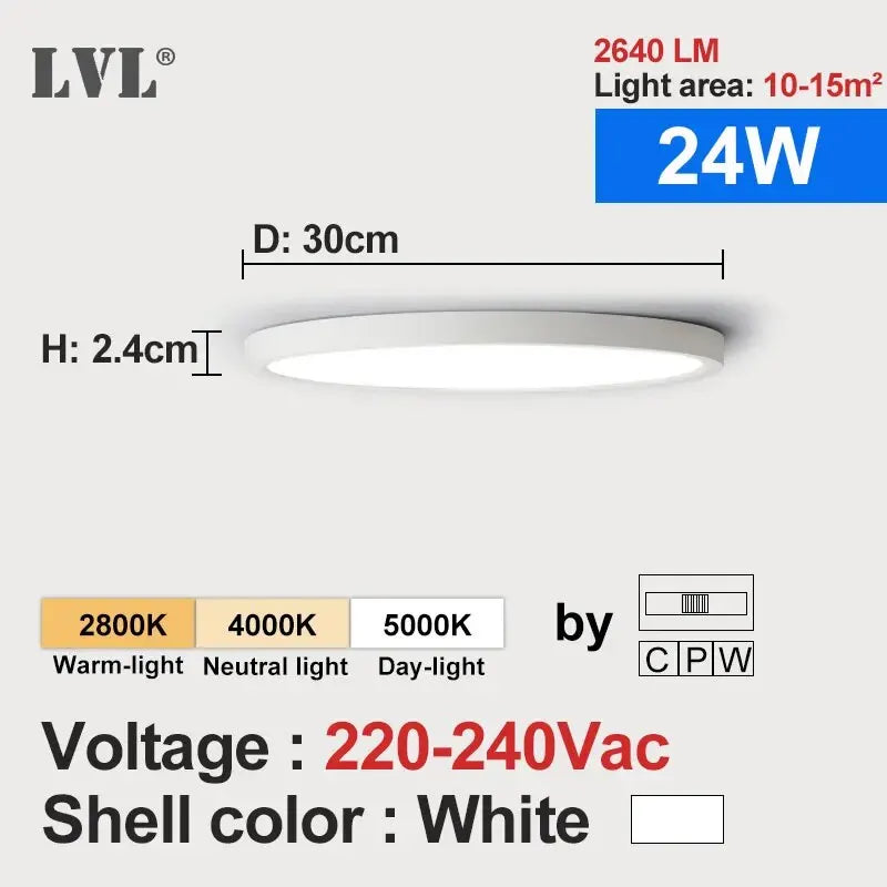 LVL LED Ceiling Light Wood Grain & White 3 in 1 Lighting Colors Home Lighting Kitchen Bedroom Bathroom Round Flush Ceiling Lamp