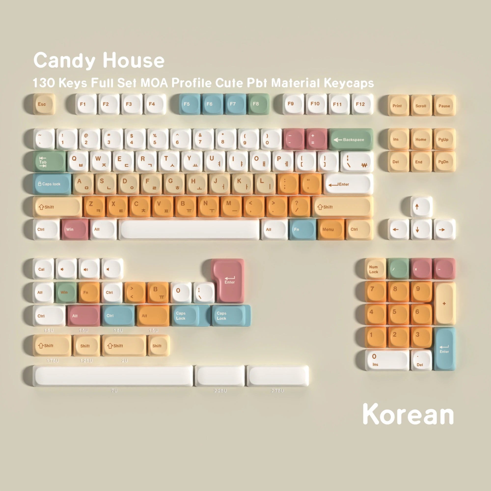 Moa Candy House PBT Keycaps 7U Alice Layout Space Keys Big Set Compatible with ANSI Russian Korean ISO Spanish German French ABN